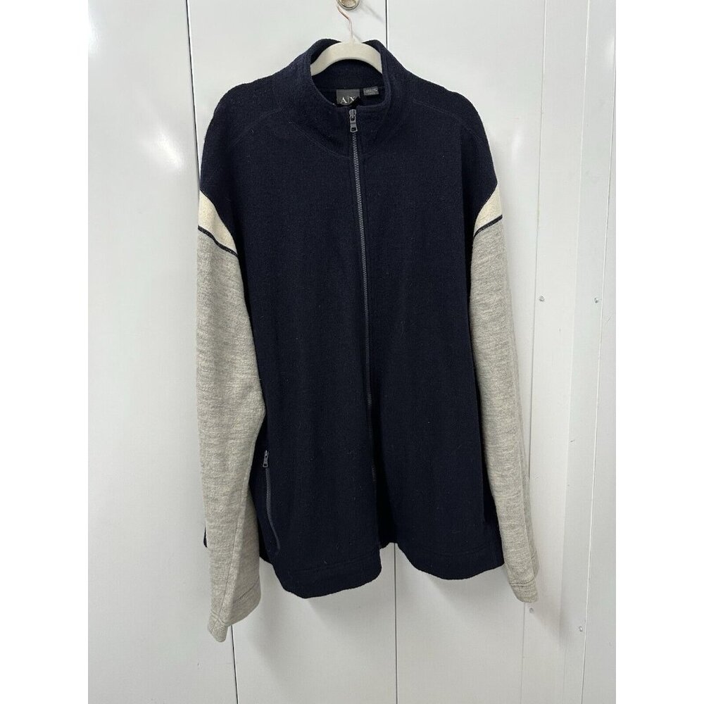 Armani Exchange A|X Mens Navy Grey White Wool Knit Full Zip Jacket 2XL *READ*